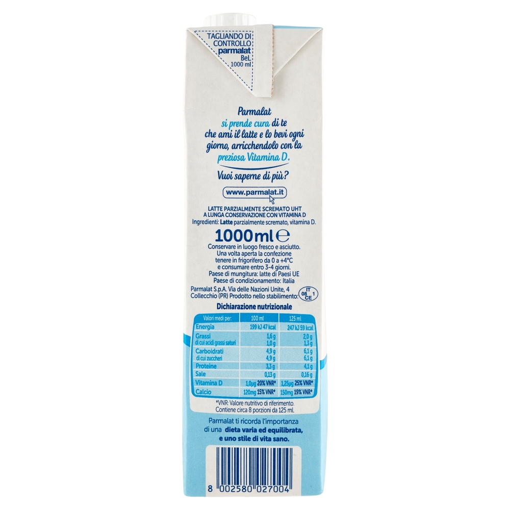 parmalat Bontà e Linea con Vitamina D Latte Parzialmente Scremato 1000 ml
